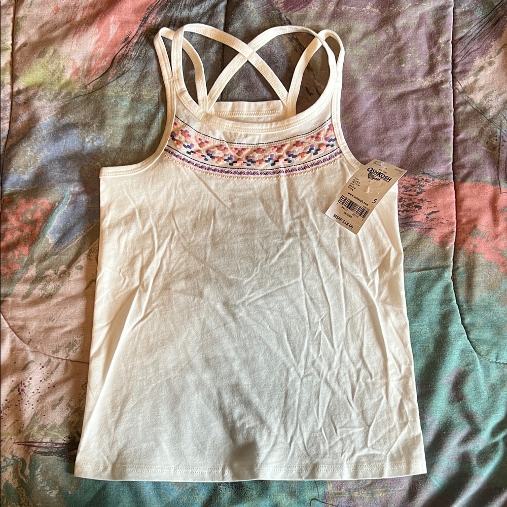OshKosh B'gosh Cream Tank Top with Embroidered Detail
